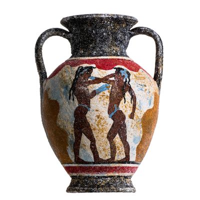 Ancient Greek Minoan Amphora Akrotiri Boxer Fresco Handmade Ceramic Pottery Vase Medium