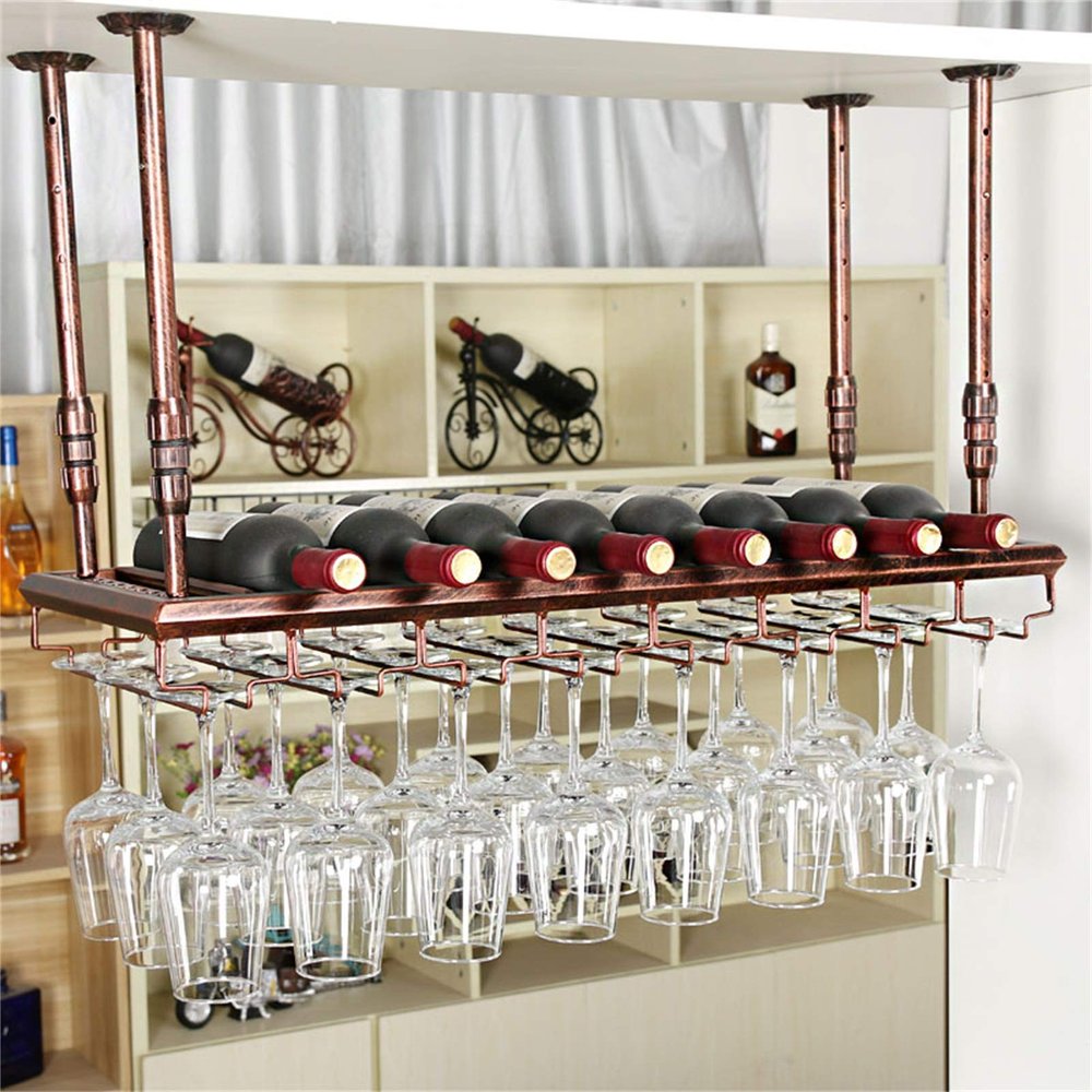 CGF- Mounted Wine Racks Wine Bar Wall Rack,Hanging Bar Glass Rack & Hanging Bottle Holder Adjustable High 30~60cm (Black,Bronze, Gold/ 60cm,80cm,100cm,120cm)