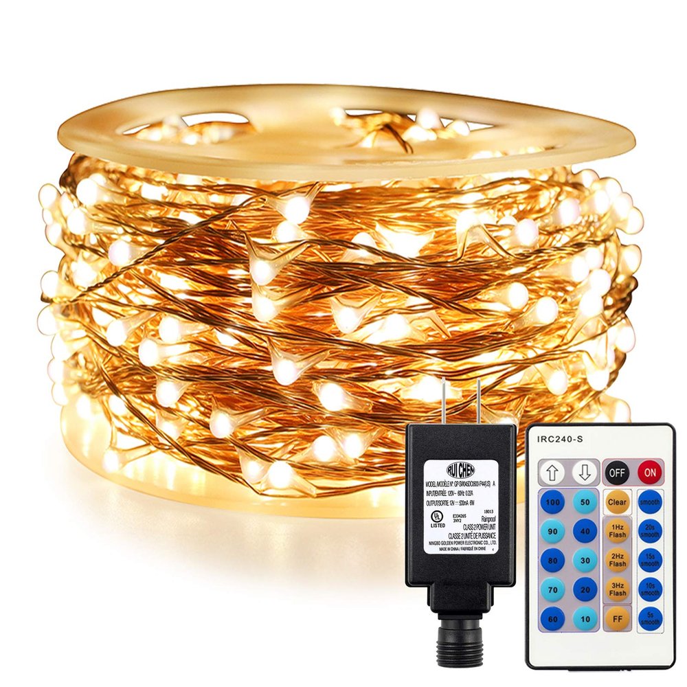 RUICHEN Fairy Lights Plug in Super Long 165 Ft 500 LED Copper Wire String Lights with Remote, Warm White