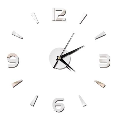 3D Clock Sticker Wall Clock, DIY Modern Wall Clock Large Clock Wall Stickers Clock Decor DIY Clock Kit 3D Wall Clock Mirror Stickers for Home Living Room Bedroom Office Decoration Accessories (Silver)