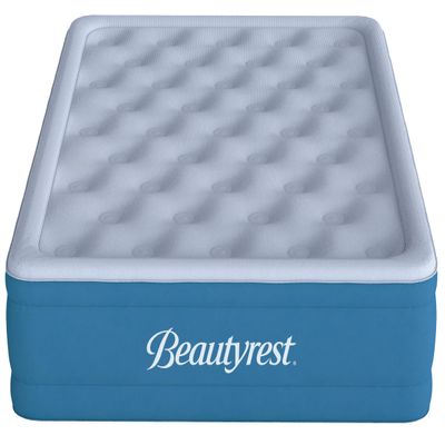 Simmons Beautyrest Comfort Plus Express Bed, Internal Pump with Plush Velveteen Pillow Top Air Mattress, 100% Leak Proof with Sleep Fresh Technology, 17" Full, Blue