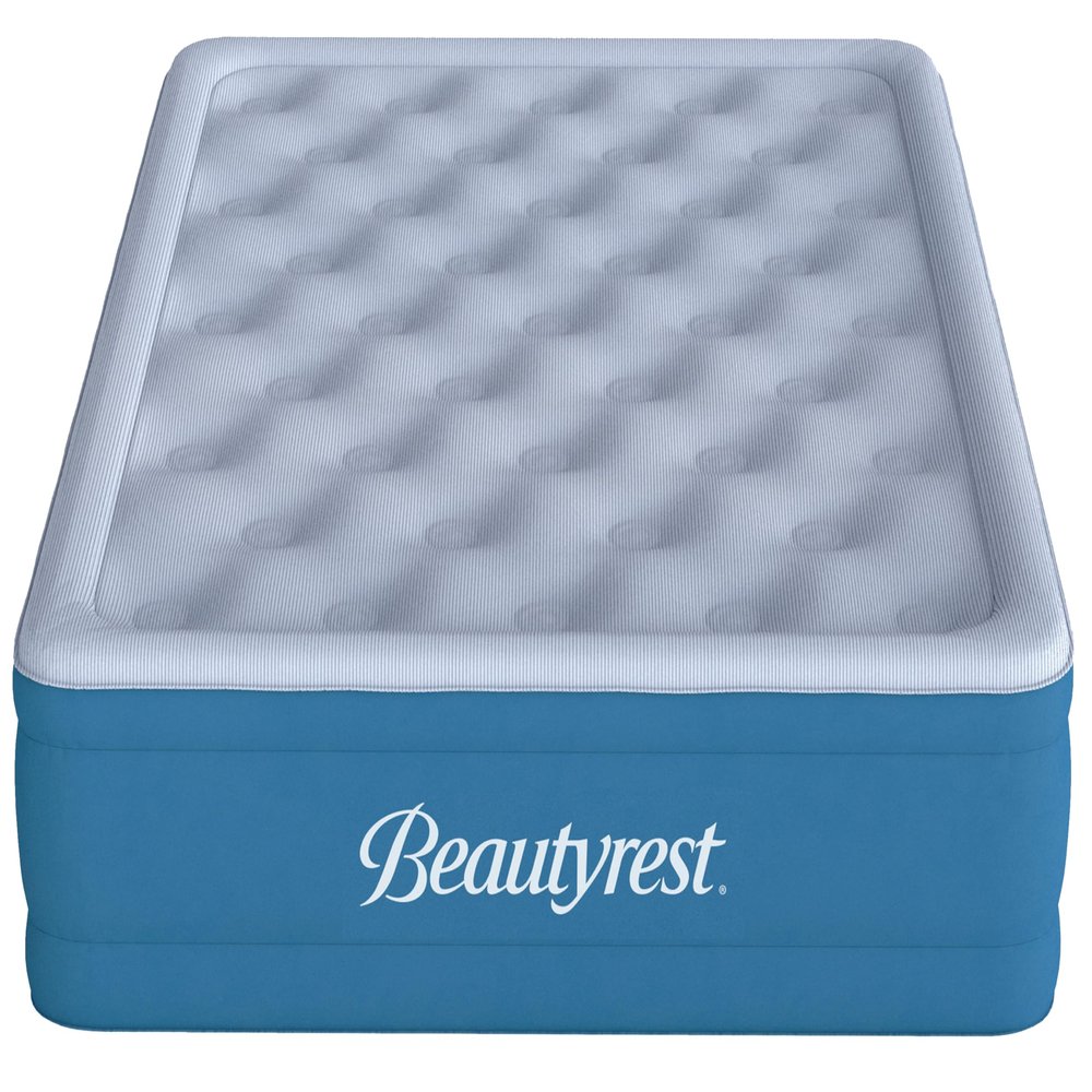Simmons Beautyrest Comfort Plus Express Bed, Internal Pump with Plush Velveteen Pillow Top Air Mattress, 100% Leak Proof with Sleep Fresh Technology, 17" Full, Blue