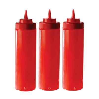 [16 PACK] 24 Oz Red Plastic Condiment Squeeze Bottles Squirt Bottle for Sauces, Dressing, Arts and Crafts, Ketchup, Mustard, Oil, BBQ - Clear Reusable Plastic Containers, BPA Free, Dishwasher Safe