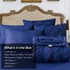 8 Piece Pintuck Navy Blue Comforter Set Cal King Bed In a Bag | Beautiful Pinch Pleated Artistic Diamond Pattern Down Alternative Comforter - Comfortable Warm Soft Cozy Comfy Microfiber Luxury Bedding view 3