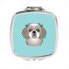 Checkerboard Blue Gray Silver Shih Tzu Compact Mirror44; 2.75 x 3 x .3 In. view 1