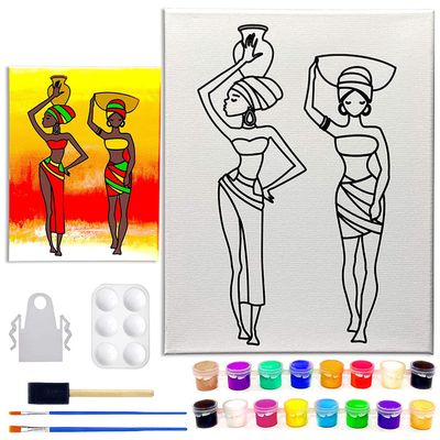 11x14 Canvas Painting Kit African Women Pre Drawn Stretched Canvas Kit | Birthday Gift | Adult Sip and Paint Party Favor | PRIDE