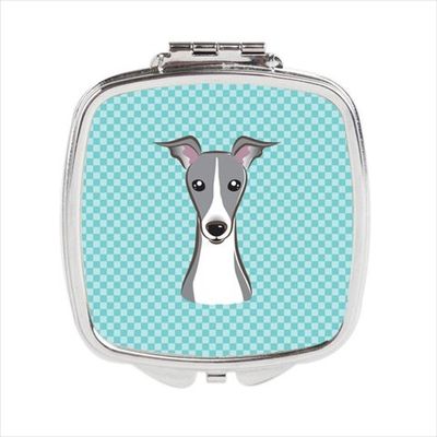 Checkerboard Blue Italian Greyhound Compact Mirror44; 2.75 x 3 x .3 In.