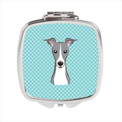 Checkerboard Blue Italian Greyhound Compact Mirror44; 2.75 x 3 x .3 In.