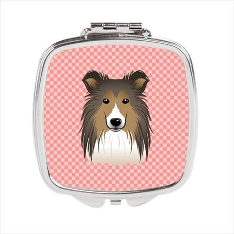 Checkerboard Pink Sheltie Compact Mirror44; 2.75 x 3 x .3 In.