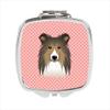 Checkerboard Pink Sheltie Compact Mirror44; 2.75 x 3 x .3 In. view 1