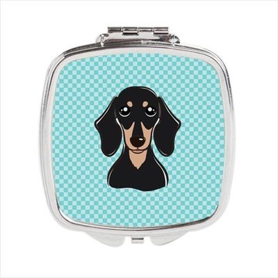 Checkerboard Blue Smooth Black And Tan Dachshund Compact Mirror44; 2.75 x 3 x .3 In.