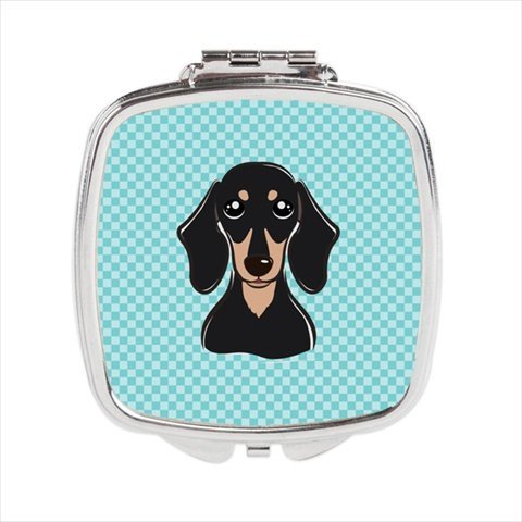Checkerboard Blue Smooth Black And Tan Dachshund Compact Mirror44; 2.75 x 3 x .3 In.