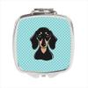 Checkerboard Blue Smooth Black And Tan Dachshund Compact Mirror44; 2.75 x 3 x .3 In. view 1