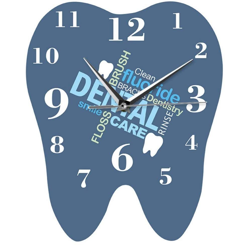 qiuqiu Wall Clock Dental Words Tooth Shaped Wall Clock Professional Dentist Wall Watch Decorative Clinic Dental Ornament Orthodontics Surgeon Gift Favorite Material Fine Finish