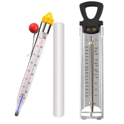 2 Pcs Thermometer Candy Deep Fry Oil Frying Syrup Jam Jelly Sugar Candy Making Food Cooking Stainless Steel Kitchen Thermometer with Pot Clip & Hanging Hole