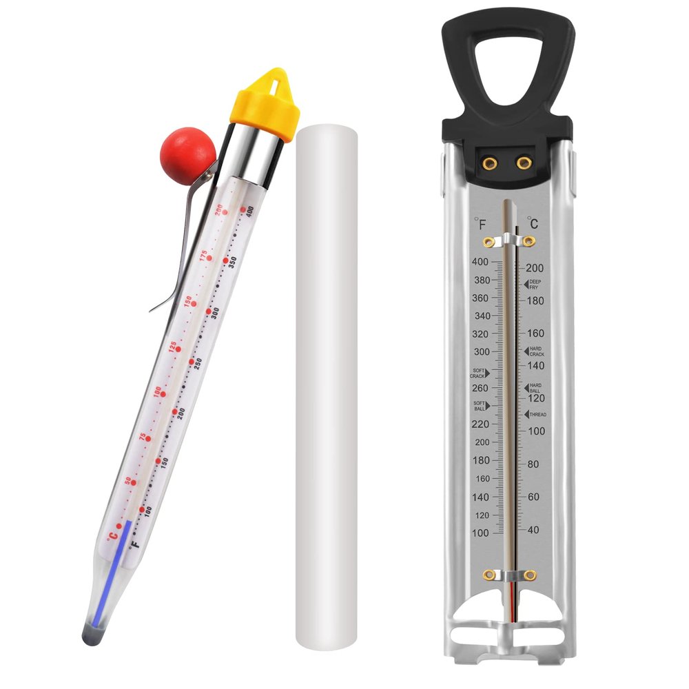 2 Pcs Thermometer Candy Deep Fry Oil Frying Syrup Jam Jelly Sugar Candy Making Food Cooking Stainless Steel Kitchen Thermometer with Pot Clip & Hanging Hole