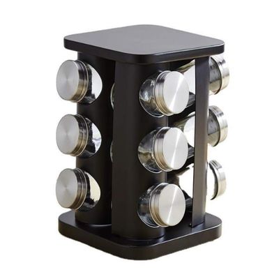 qiuqiu Spice Display Rack, Rotating Herb & Spice Set with 12 Spice Jars, Kitchen Storage Organizer Space Saving for Seasoning Dried Herbs