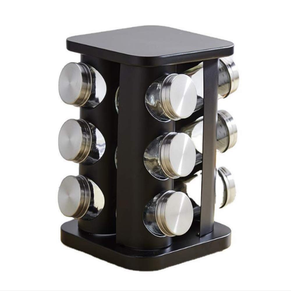 qiuqiu Spice Display Rack, Rotating Herb & Spice Set with 12 Spice Jars, Kitchen Storage Organizer Space Saving for Seasoning Dried Herbs