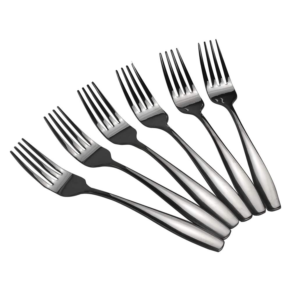 Wekioger 12 Pieces Small Fork Set, Black Stainless Steel Dessert Forks