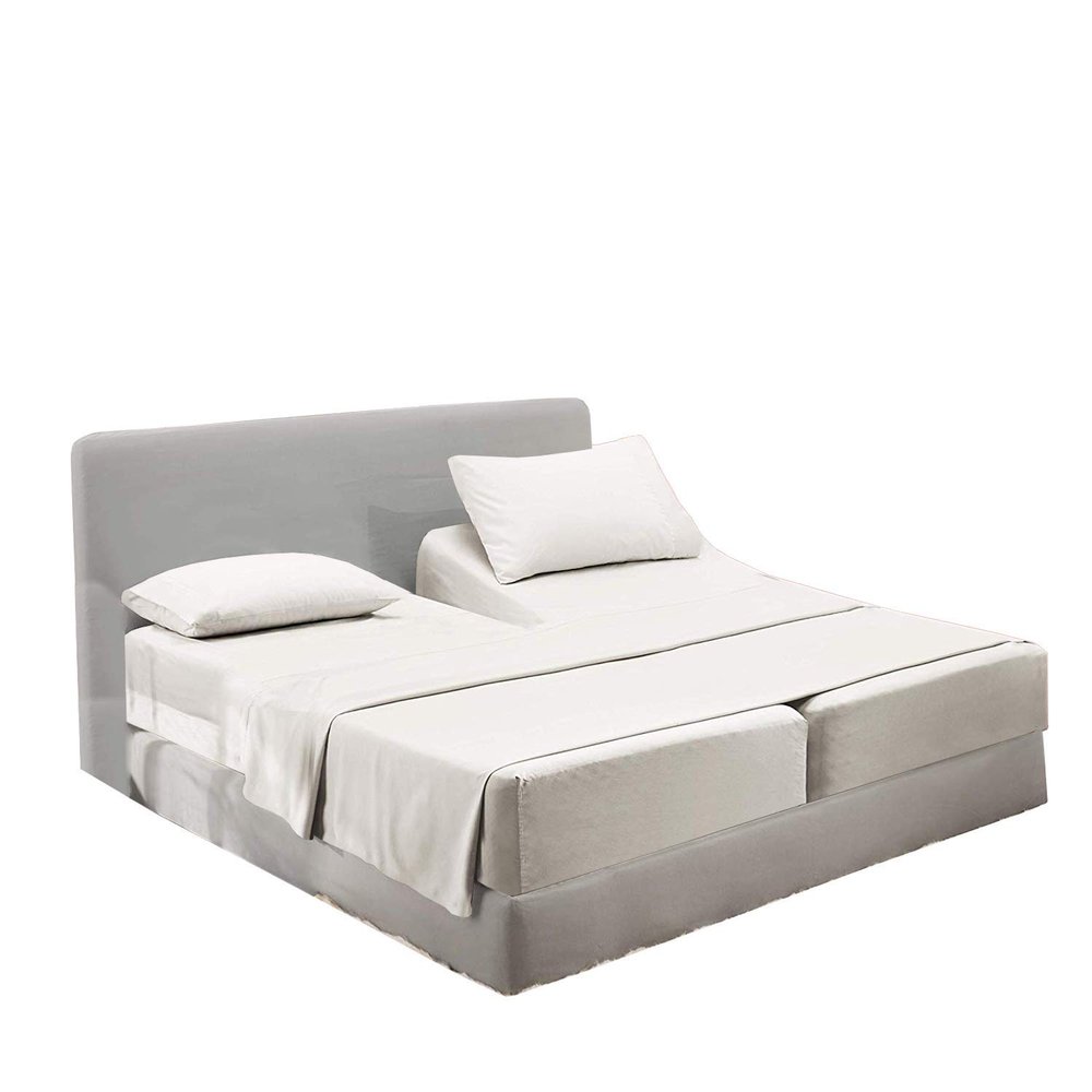 100% Cotton 4 PCS Top Split Cal-King Bed Sheets Set 800 Thread Count Adjustable Bedding Set Cotton Yarns Fits Mattress Upto 16''Deep Pocket Top Split Cal-King/Light Grey Bed Sheet Set