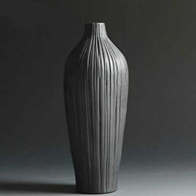 Lingland Black Ceramic Vase Retro Vase Container Gradient Handmade Ceramic Vase, Style:Full Bottle Interior Decoration