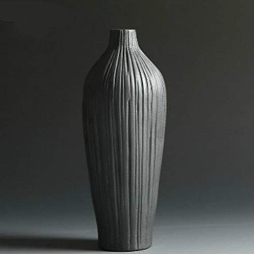 Lingland Black Ceramic Vase Retro Vase Container Gradient Handmade Ceramic Vase, Style:Full Bottle Interior Decoration