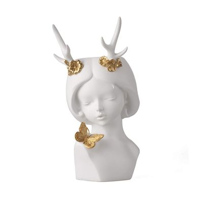 Resin Antlers Girl Vase Simple Style Human Face Vase Decoration Living Room Bedroom Flower Arrangement,S