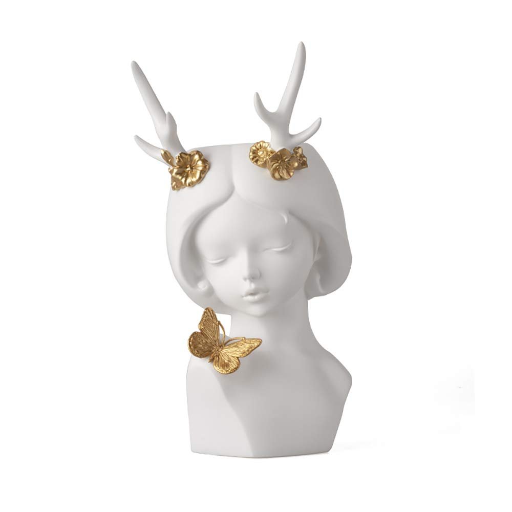 Resin Antlers Girl Vase Simple Style Human Face Vase Decoration Living Room Bedroom Flower Arrangement,S
