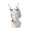 Resin Antlers Girl Vase Simple Style Human Face Vase Decoration Living Room Bedroom Flower Arrangement,S view 1