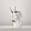 Resin Antlers Girl Vase Simple Style Human Face Vase Decoration Living Room Bedroom Flower Arrangement,S view 4