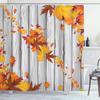 Ambesonne Autumn Shower Curtain, Fall Maple Leafs Tree Diagonal Leaves Foliage Rustic Wooden Planks, Cloth Fabric Bathroom Decor Set with Hooks, 69" W x 84" L, Yellow Orange view 1
