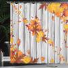 Ambesonne Autumn Shower Curtain, Fall Maple Leafs Tree Diagonal Leaves Foliage Rustic Wooden Planks, Cloth Fabric Bathroom Decor Set with Hooks, 69" W x 84" L, Yellow Orange view 3