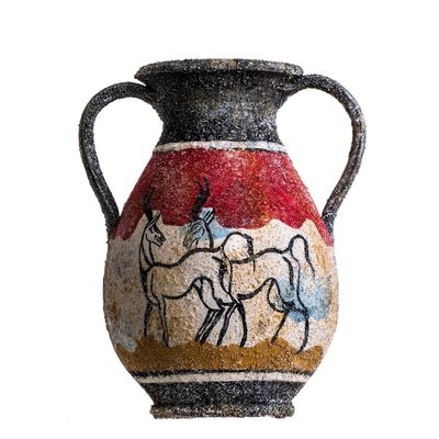 Ancient Greek Minoan Amphora Capra Aegagrus Handmade Ceramic Pottery Vase Small