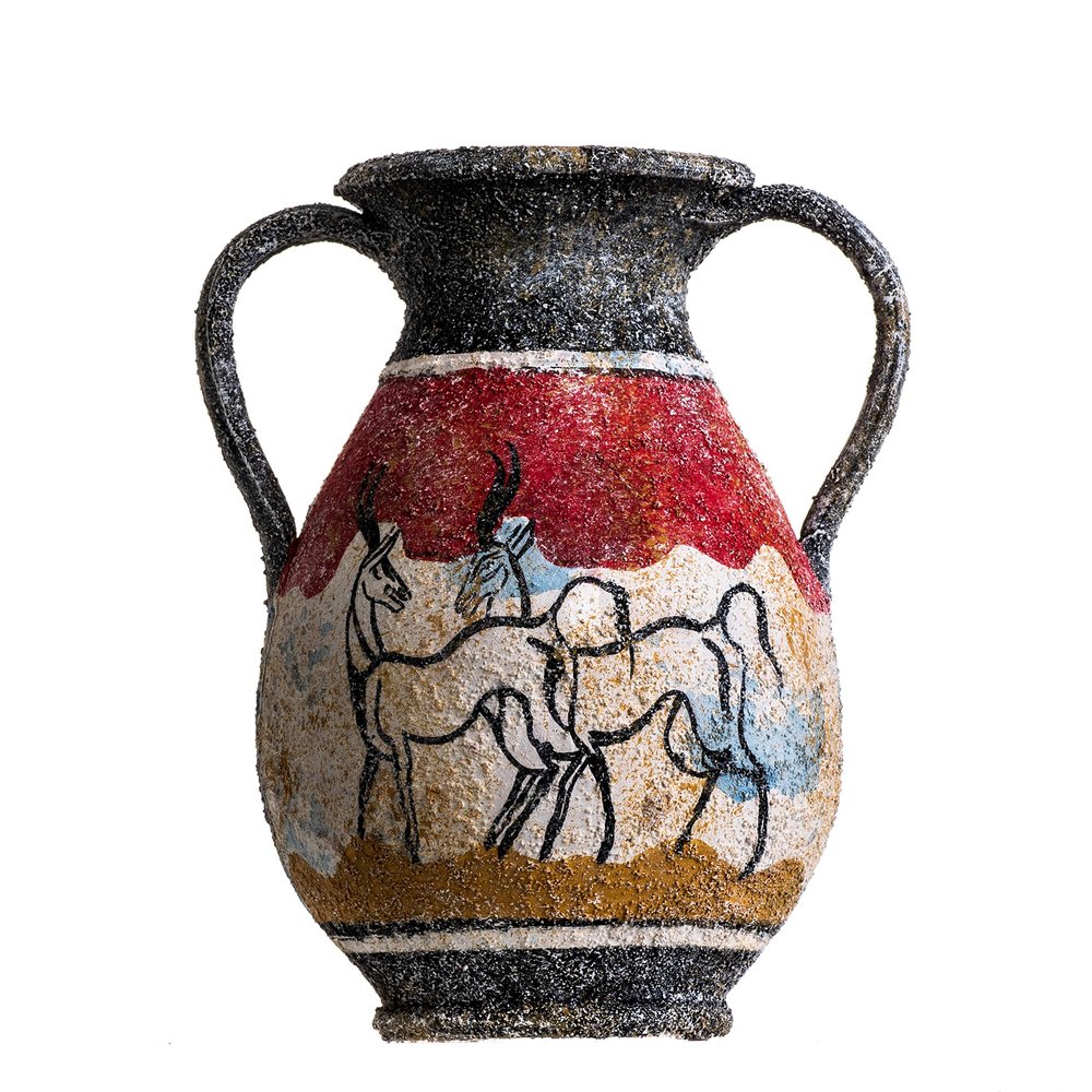 Ancient Greek Minoan Amphora Capra Aegagrus Handmade Ceramic Pottery Vase Small