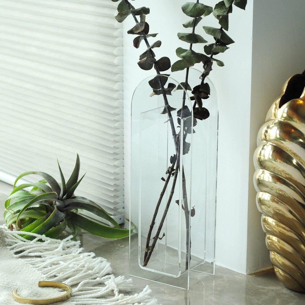 Acrylic Vase,Wedding Centerpieces, Home Decorations,Arch Shape Vase Modern Design (Clear)