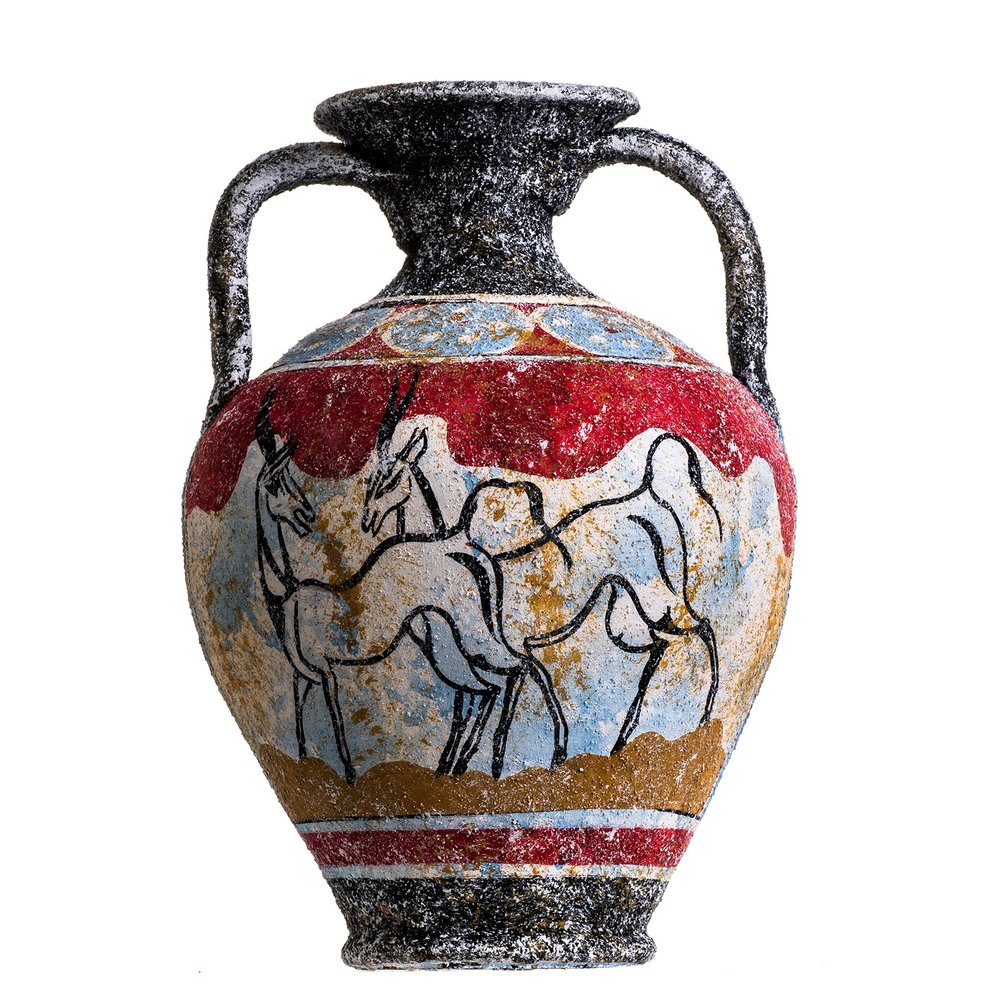 Ancient Greek Minoan Amphora Capra Aegagrus Handmade Ceramic Pottery Vase Medium