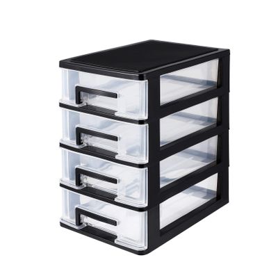 BESPORTBLE 4-Layer Plastic Drawer Storage Cabinet - Black & Transparent Organizer for Office, Study, Living Room - Portable & Space-Saving (8.3 x 6 x 9.9 Inch)