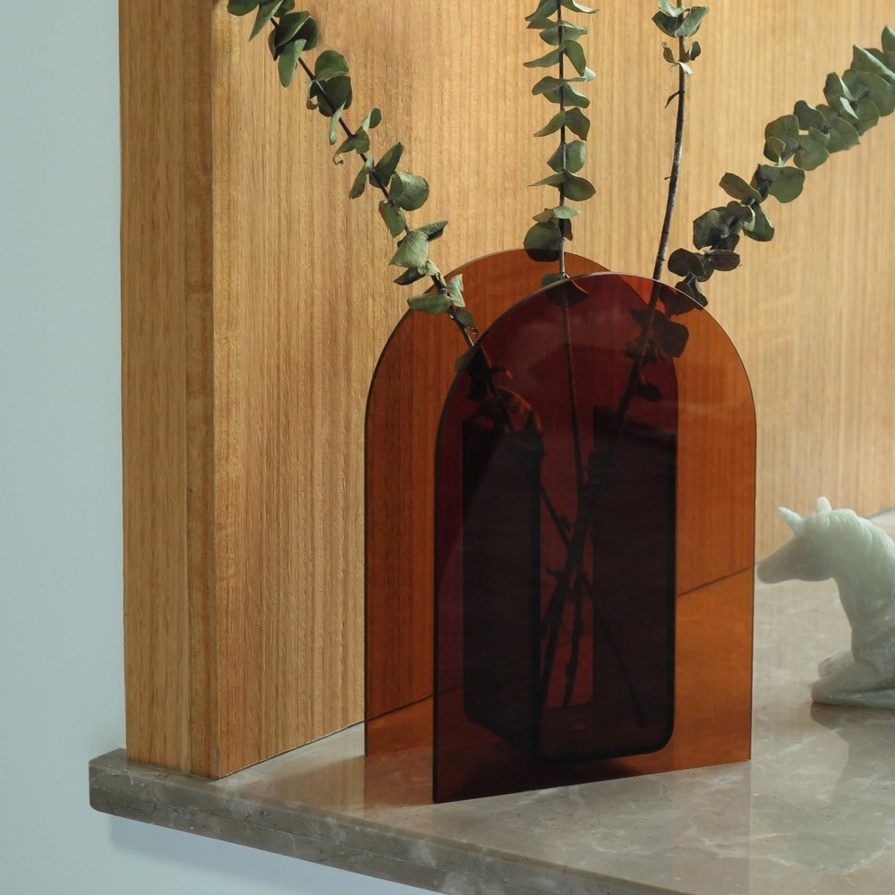 Acrylic Vase Modern Arch Shape Vase for Wedding Party Flowers Centerpieces Home Office Decor (Brown)