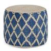 SIMPLIHOME Edgeley Round Pouf - 18 inch Wide Handwoven Jute and Cotton Ottoman in Classic Blue and Natural, Boho-Style Footstool or Extra Seating for Living Room, Bedroom, or Kids Room, Assembled view 1