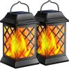 TomCare Solar Lights Outdoor Flickering Flame Metal Solar Lantern Outdoor Hanging Decorative Lanterns Heavy Duty Waterproof Umbrella Decorations Lighting for Patio Garden Deck Yard, 2 Pack (Black) view 1