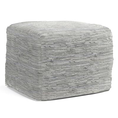 SIMPLIHOME Fredrik Boho Square Pouf in Cream Woven Genuine Leather for the Living Room, Bedroom and Kids Room