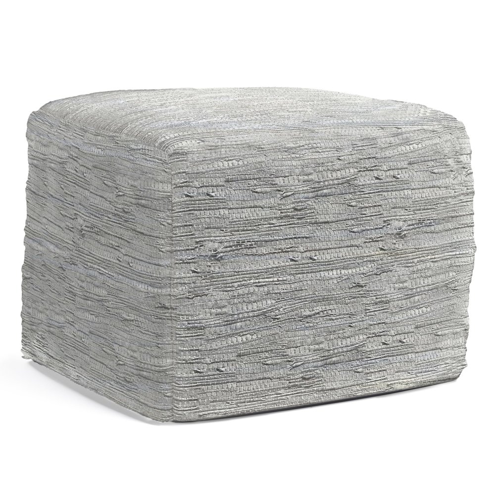 SIMPLIHOME Fredrik Boho Square Pouf in Cream Woven Genuine Leather for the Living Room, Bedroom and Kids Room