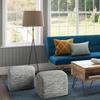 SIMPLIHOME Fredrik Boho Square Pouf in Cream Woven Genuine Leather for the Living Room, Bedroom and Kids Room view 2
