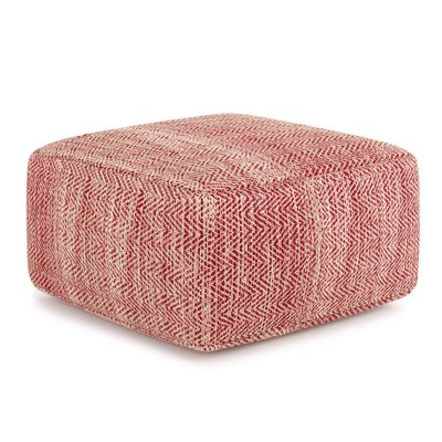 SIMPLIHOME Nate Square Pouf - 20 inch Wide Upholstered Handwoven Cotton Ottoman in Patterned Maroon Melange, Boho Footstool or Extra Seating for Living Room with Artisanal Texture, Assembled