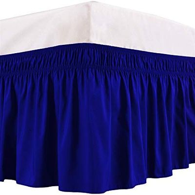 Wrap Around Bed Skirts Elastic Dust Ruffles, Easy Fit Wrinkle Free 800 Thread Count 100% Cotton Hotel Quality Bedskirt, 18 Inch Tailored Drop Royal Blue for Twin Size Bed Skirt