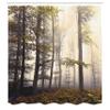 Ambesonne Forest Shower Curtain, Autumn Season Mystic Foggy Fall Nature and Enchanted Woods Wild Trees Print, Cloth Fabric Bathroom Decor Set with Hooks, 69" W x 84" L, Pale Green view 2