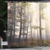 Ambesonne Forest Shower Curtain, Autumn Season Mystic Foggy Fall Nature and Enchanted Woods Wild Trees Print, Cloth Fabric Bathroom Decor Set with Hooks, 69" W x 84" L, Pale Green view 3