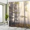 Ambesonne Forest Shower Curtain, Autumn Season Mystic Foggy Fall Nature and Enchanted Woods Wild Trees Print, Cloth Fabric Bathroom Decor Set with Hooks, 69" W x 84" L, Pale Green view 4