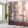 Ambesonne Forest Shower Curtain, Autumn Season Mystic Foggy Fall Nature and Enchanted Woods Wild Trees Print, Cloth Fabric Bathroom Decor Set with Hooks, 69" W x 84" L, Pale Peach view 4