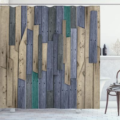 Ambesonne Rustic Shower Curtain, Modern Farm House Boho Pastel Tone Grunge Wood Planks Barn Country Cottage Layout, Cloth Set with 12 Hooks for Log Cabin Bathroom Decor, 69" W x 70" L, Pale Purpleblue